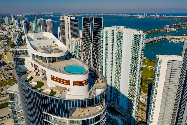 aerial view featuring a water view