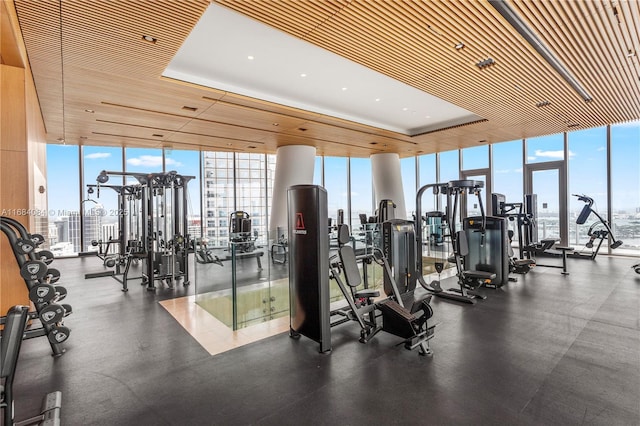 300 Biscayne Blvd Way Unit 5002Duplex, Miami, FL 33131 - gym featuring a healthy amount of sunlight, expansive windows, and a city view