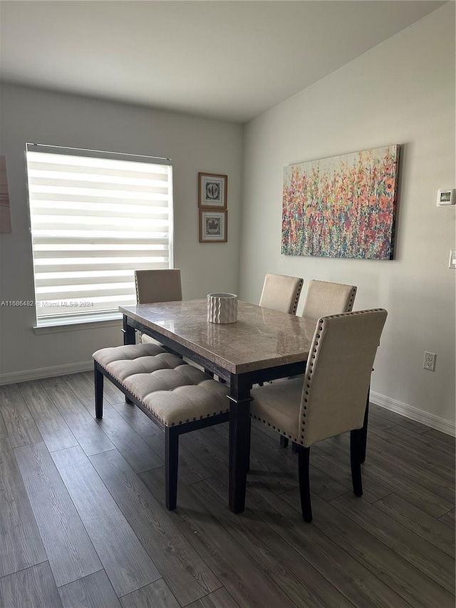 dining space featuring dark wood-type flooring