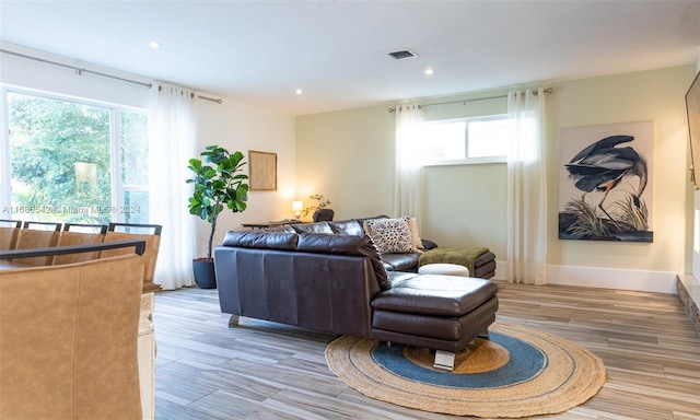 living room featuring light hardwood / wood-style flooring and plenty of natural light