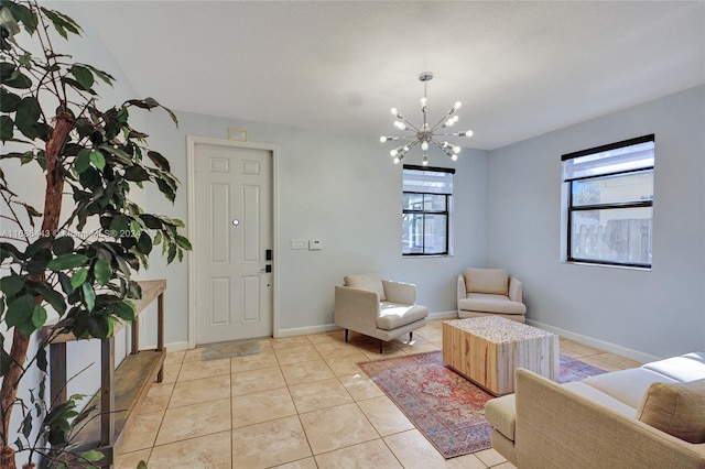 interior space with an inviting chandelier