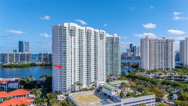 view of property with a water view