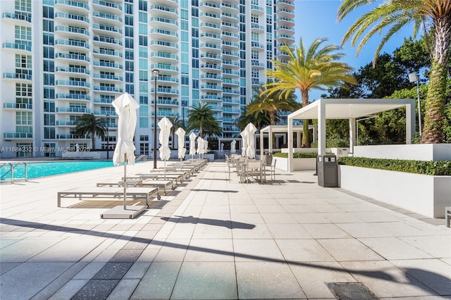 view of swimming pool featuring a patio