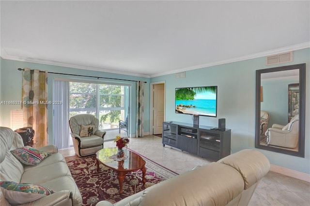 living room featuring ornamental molding