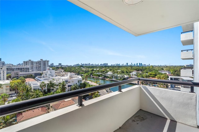 balcony featuring a water view