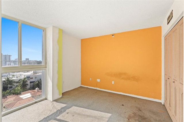 empty room featuring carpet and a textured ceiling