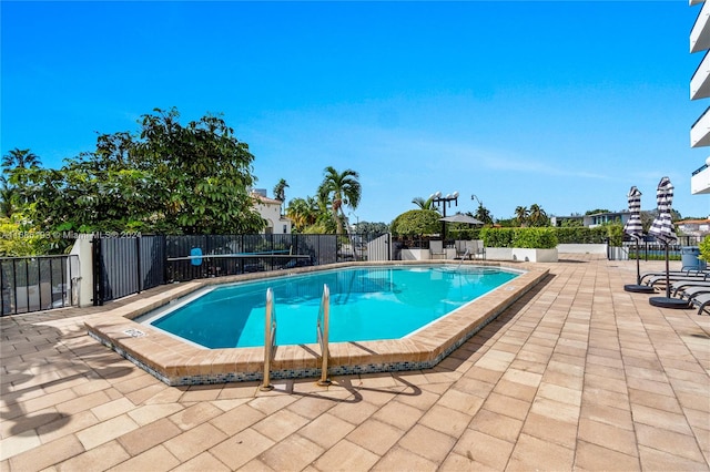 view of swimming pool featuring a patio