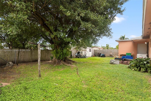 view of yard featuring a storage shed