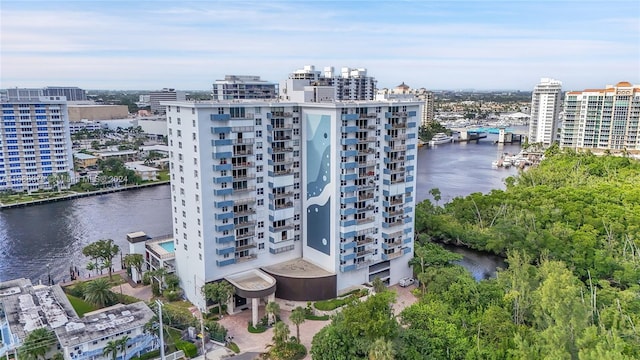 bird's eye view featuring a water view