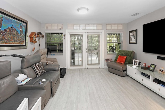 living room with light hardwood / wood-style flooring and a healthy amount of sunlight