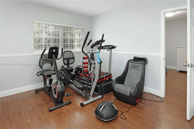 exercise room featuring hardwood / wood-style floors