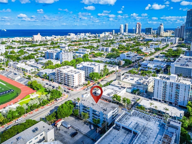 aerial view with a water view