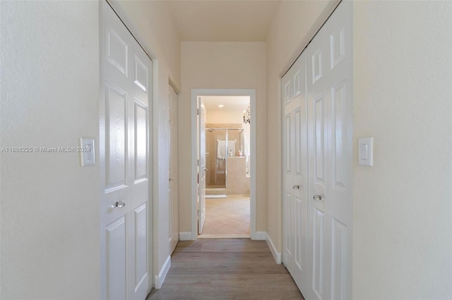 hallway with light hardwood / wood-style flooring