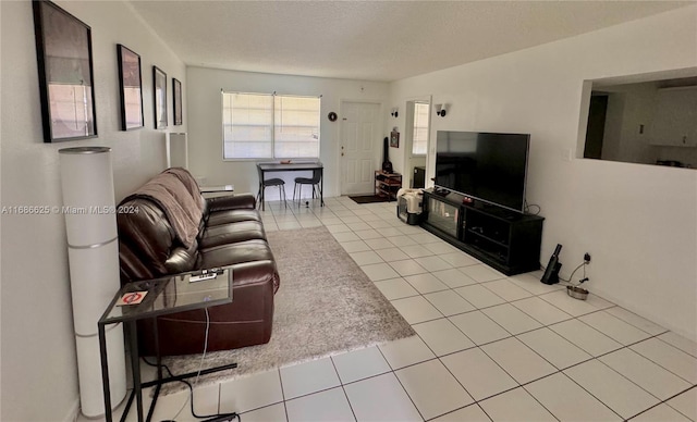 living room with light tile patterned floors