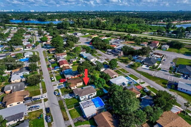 bird's eye view featuring a water view