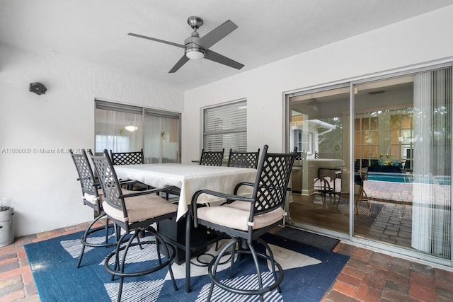 dining area with ceiling fan