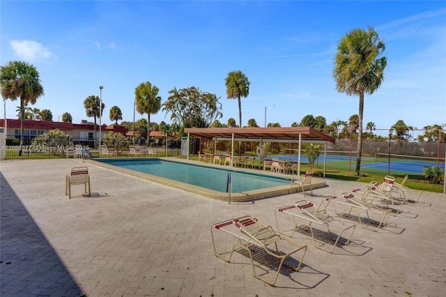 view of pool with tennis court