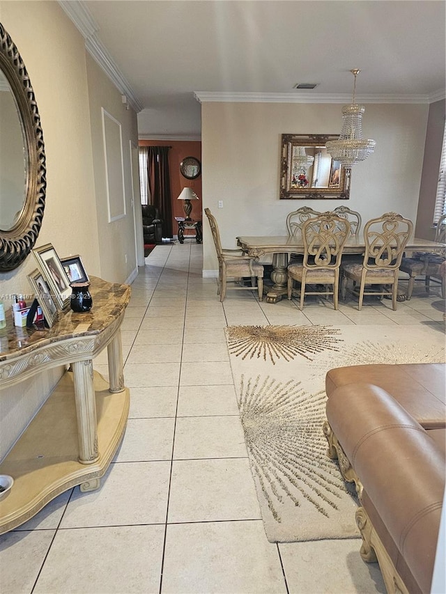 tiled living room with crown molding