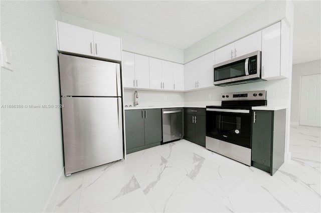 kitchen featuring white cabinetry, stainless steel appliances, and sink