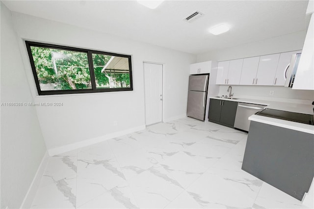 kitchen with white cabinetry, appliances with stainless steel finishes, and sink