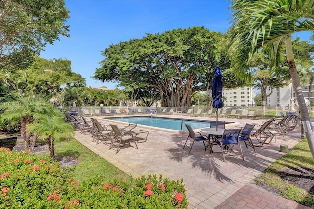 view of swimming pool with a patio area