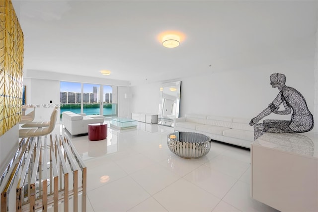 living room with light tile patterned floors