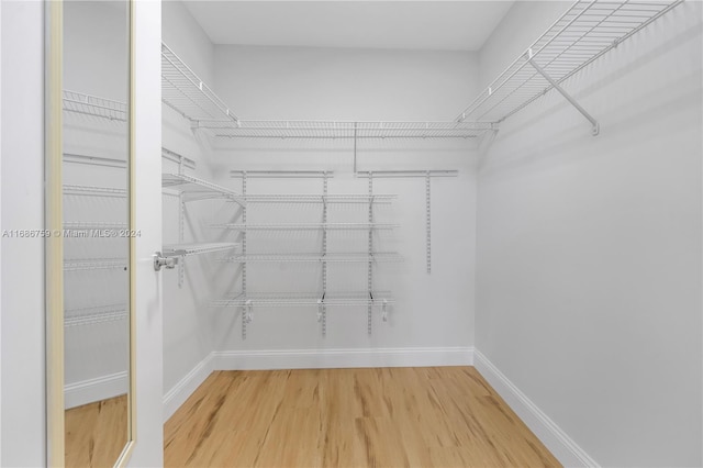 walk in closet with hardwood / wood-style floors