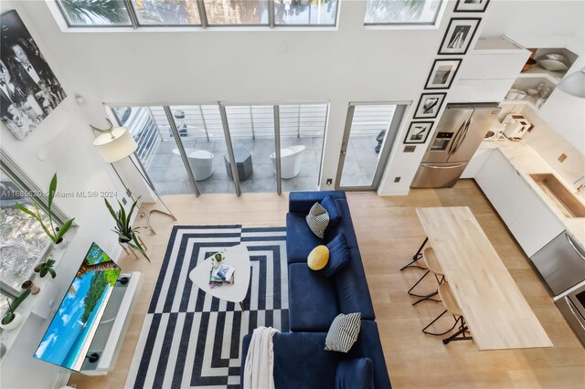 900 4th St Unit 3, Miami Beach, FL 33139 - living area featuring a towering ceiling, healthy amount of natural light, and light wood-type flooring