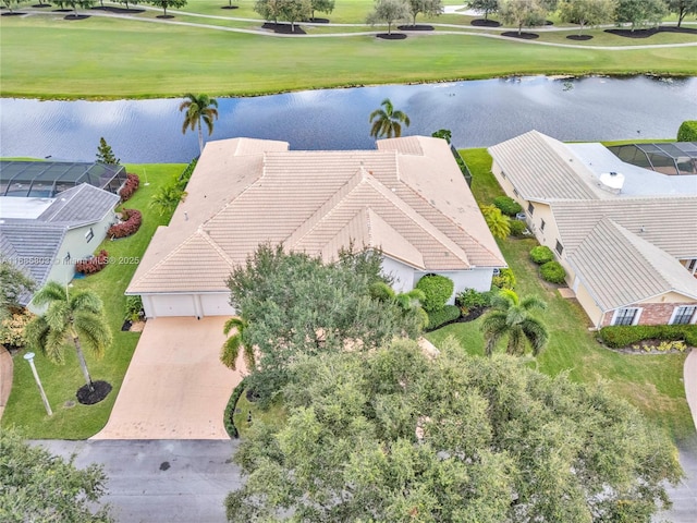 bird's eye view featuring a water view