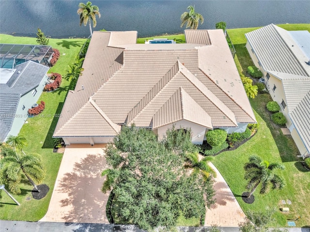 aerial view with a water view