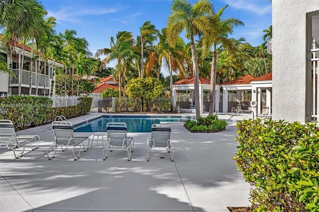 view of swimming pool featuring a patio area