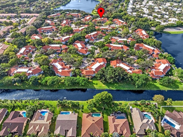 aerial view featuring a water view