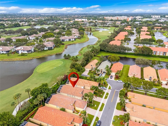 aerial view with a water view