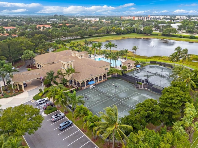 aerial view featuring a water view