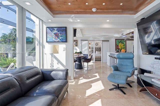 6616 E Miami Lakes Dr E, Miami Lakes, FL 33014 - living room with a raised ceiling, wooden ceiling, and plenty of natural light