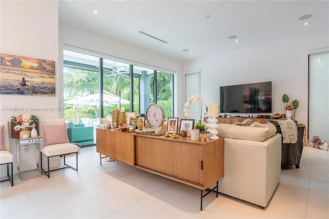 view of tiled living room