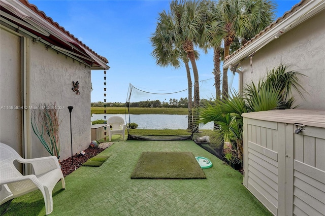 view of yard with a water view