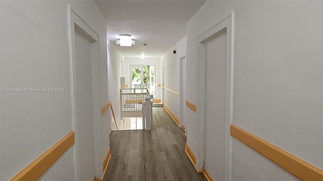 hallway with wood-type flooring