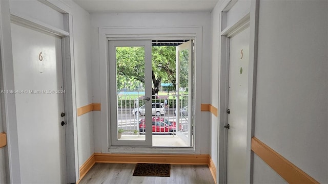 entryway with hardwood / wood-style flooring