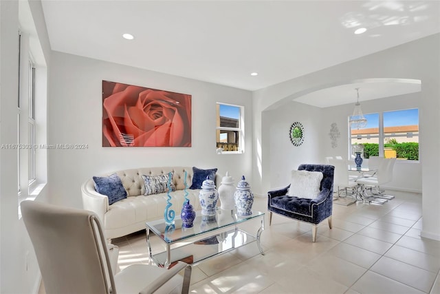 living room with light tile patterned floors