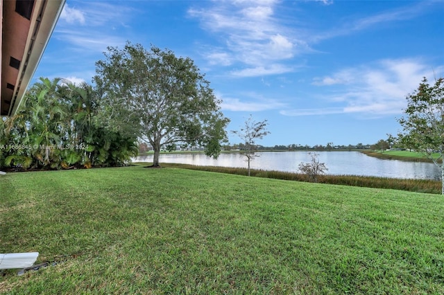 view of yard with a water view