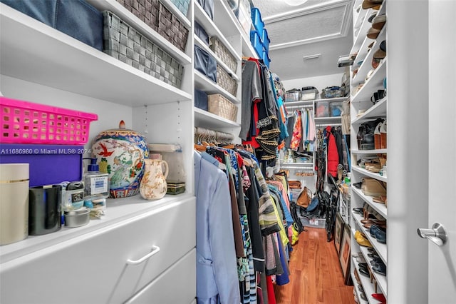 walk in closet with hardwood / wood-style flooring