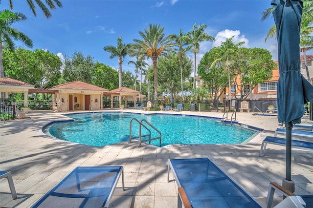 view of swimming pool featuring a patio area