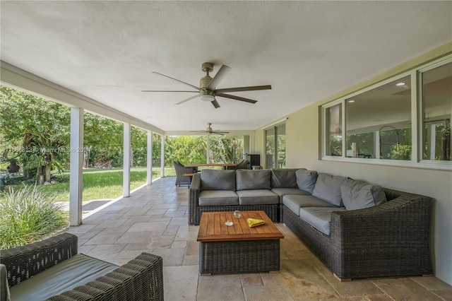 view of patio / terrace featuring ceiling fan and an outdoor hangout area