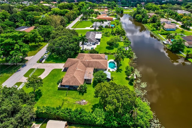 aerial view with a water view