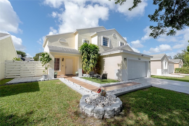 view of front of house featuring a garage and a front lawn