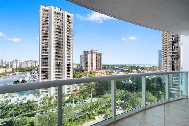 balcony featuring a water view