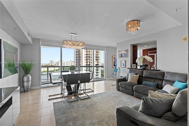 living room featuring light tile patterned floors