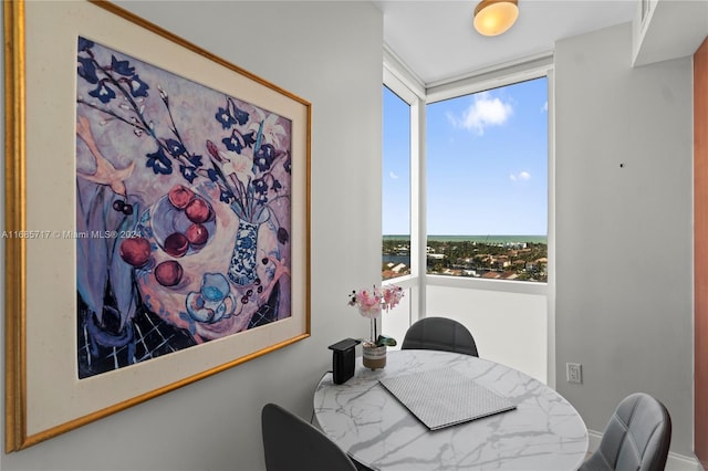 dining room with expansive windows