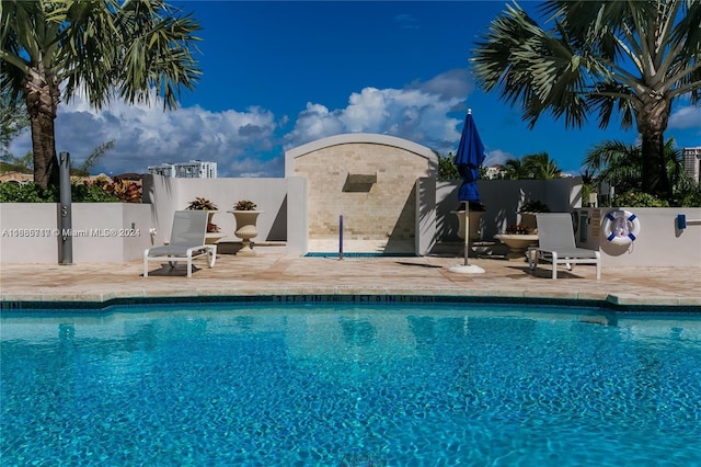 view of swimming pool featuring a patio